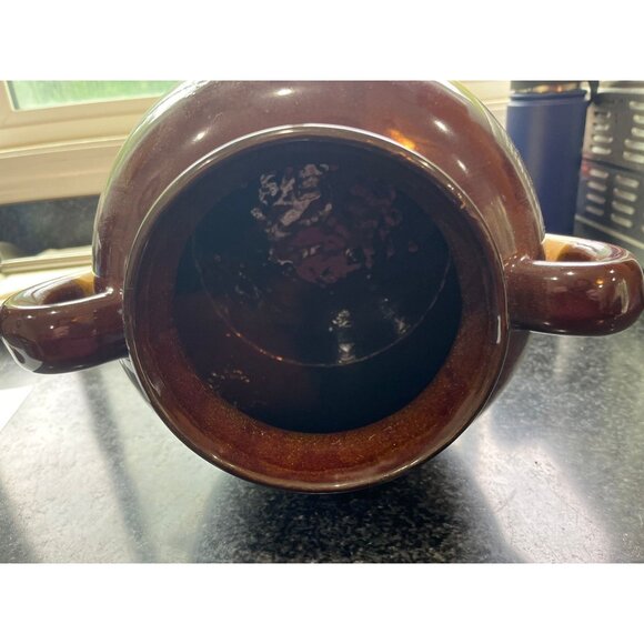 Vintage Large Ceramic Double Handle Brown Beige Crock Glazed Stoneware Jug - Picture 9 of 10